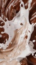 Dynamic milk and chocolate splash, 3D rendering. Perfect for culinary ads, luxury confections