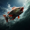 Dynamic moment: fish jump energetically amidst sea water waves. Royalty Free Stock Photo