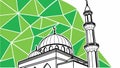 Dynamic Mosque Illustration with Fragmented Geometric Green Background, vector design Generative AI Royalty Free Stock Photo