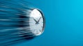Dynamic motion of a clock with blurred time transition against a blue background Royalty Free Stock Photo