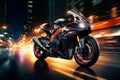 Dynamic motion EBR racing motorcycle with abstract speed light trails