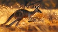 Dynamic motion red kangaroo in australian outback, sharp detail and high contrast in arid landscape Royalty Free Stock Photo