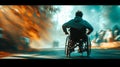 Dynamic motion of a wheelchair user in an autumn park Royalty Free Stock Photo