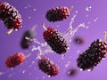 Dynamic Mulberries in Splash Against Purple Scene Royalty Free Stock Photo