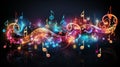 Dynamic multicolored abstract background with neural network generated musical notes and composition Royalty Free Stock Photo
