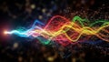 Vibrant digital waveform with colorful energy pulses on dark background Royalty Free Stock Photo