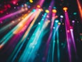 dynamic multicolored light rays diverging from a central point