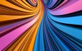 Dynamic multicolored swirling abstract background with vibrant pink, orange, and blue curved lines creating tunnel