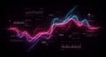 Dynamic, multicolored waveformsâpink and blueâflow across a black background, Royalty Free Stock Photo