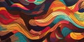 Dynamic multicolored waves abstract trippy background on dark