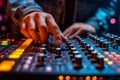 Dynamic music control Hands expertly manipulate the DJ console Royalty Free Stock Photo