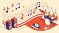 Dynamic music illustration with instruments and notes vector design Generative AI Royalty Free Stock Photo