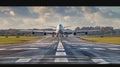 The dynamic nature of air travel is vividly portrayed in a front view of a modern large civil plane landing, AI generated Royalty Free Stock Photo