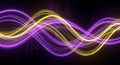 Dynamic neon light streams in purple and yellow forming wave patterns Royalty Free Stock Photo