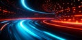 Dynamic neon light trails in futuristic tunnel creating vibrant motion effect background