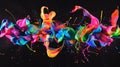 Dynamic neon paint splatter art on black background capturing creativity and energy vividly Royalty Free Stock Photo