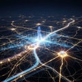 Network of glowing lines and nodes symbolizes connectivity and data Royalty Free Stock Photo
