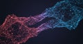Dynamic network of interconnected nodes forms two distinct structures, one in red Royalty Free Stock Photo