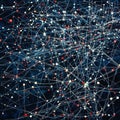 Dynamic network of interconnected nodes and lines with blue and red accents Royalty Free Stock Photo