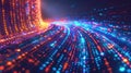A dynamic network of neon lights and binary code visualizing the flow of big data. Big data visualization Royalty Free Stock Photo