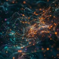 Dynamic neural network glowing with vibrant connections in abstract digital space