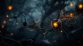 Dynamic neuron interactions illustrating neurobiology concepts virtual studio digital art dark environment close-up view Royalty Free Stock Photo