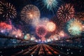 Dynamic New Years fireworks display with bold Royalty Free Stock Photo