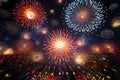 Dynamic New Years fireworks display with bold Royalty Free Stock Photo