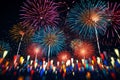 Dynamic New Years fireworks display with bold Royalty Free Stock Photo