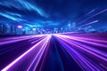 Dynamic night cityscape with neon light trails Royalty Free Stock Photo