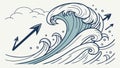 Dynamic Ocean Wave with Arrows, Flowing Energy, vector design Generative AI Royalty Free Stock Photo