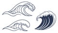 Dynamic Ocean Wave Illustrations in Outline and Solid Styles, vector design Generative AI Royalty Free Stock Photo