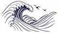Dynamic ocean wave: powerful and stylized with birds in motion vector design Generative AI Royalty Free Stock Photo