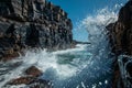 Dynamic ocean waves crashing against rugged cliffs