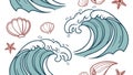 Dynamic Ocean Waves and Seashells Pattern, vector design Generative AI Royalty Free Stock Photo