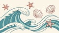 Dynamic Ocean Waves & Seashells Seamless Pattern, vector design Generative AI Royalty Free Stock Photo