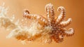 Dynamic Octopus Splashing in Water with Tentacles Extended on Warm Colored Background, Marine Life Motion Concept Royalty Free Stock Photo