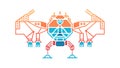 Dynamic Orange Robot Icon Multi-Limbed AI Machine, vector design Generative AI Royalty Free Stock Photo