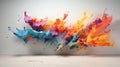 Dynamic Paintbrush Splatter: Vibrant Colors on White Canvas Royalty Free Stock Photo