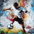 Dynamic painting of a soccer player in action, featuring an impressionistic style