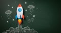 Paper Rocket Lifting Off Blackboard in Creative Back to School Scene. Royalty Free Stock Photo
