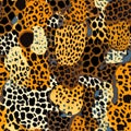 A dynamic, patchwork leopard print with a colorful abstract twist, suitable for artistic textiles and eclectic interior