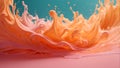 Dynamic peach fuzz color fluid splashing and spraying, abstract background