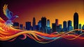 A Dynamic Phoenix Skyline Silhouette Abstract AI Art with Modern Urban Design Elements Perfect for Prints Posters or Royalty Free Stock Photo