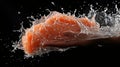 Dynamic photo of hand with salmon underwater surrounded by water splashes and bubbles