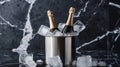 Dynamic photograph featuring two champagne bottles Chilled in Ice Bucket Royalty Free Stock Photo