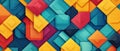 Dynamic pixel art composition featuring a colorful array of geometric shapes in a retro style