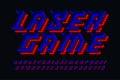 Dynamic pixel neon alphabet design, stylized like in 8-bit games.