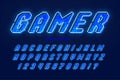 Dynamic pixel neon alphabet design, stylized like in 8-bit games.