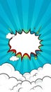 Dynamic pop art comic background with a blank explosion bubble and clouds for text or design Royalty Free Stock Photo